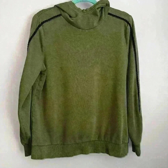 J Jason Wu Olive Green Black Lace Trim Distressed Hoodie Sweatshirt Size Small - Picture 2 of 9